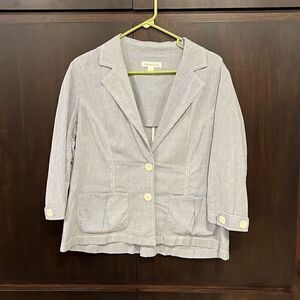 Coldwater Creek Blue White Striped Blazer 14 Petite 14P